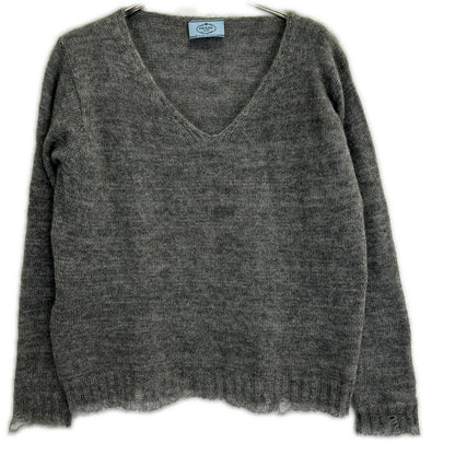 PRADA 1F88 Mohair Damaged Knit Sweater Gray Size 44