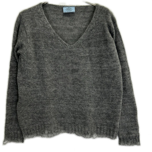 PRADA 1F88 Mohair Damaged Knit Sweater Gray Size 44