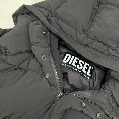 DIESEL W-ROLF-LONG Black Nylon Down Coat Size L
