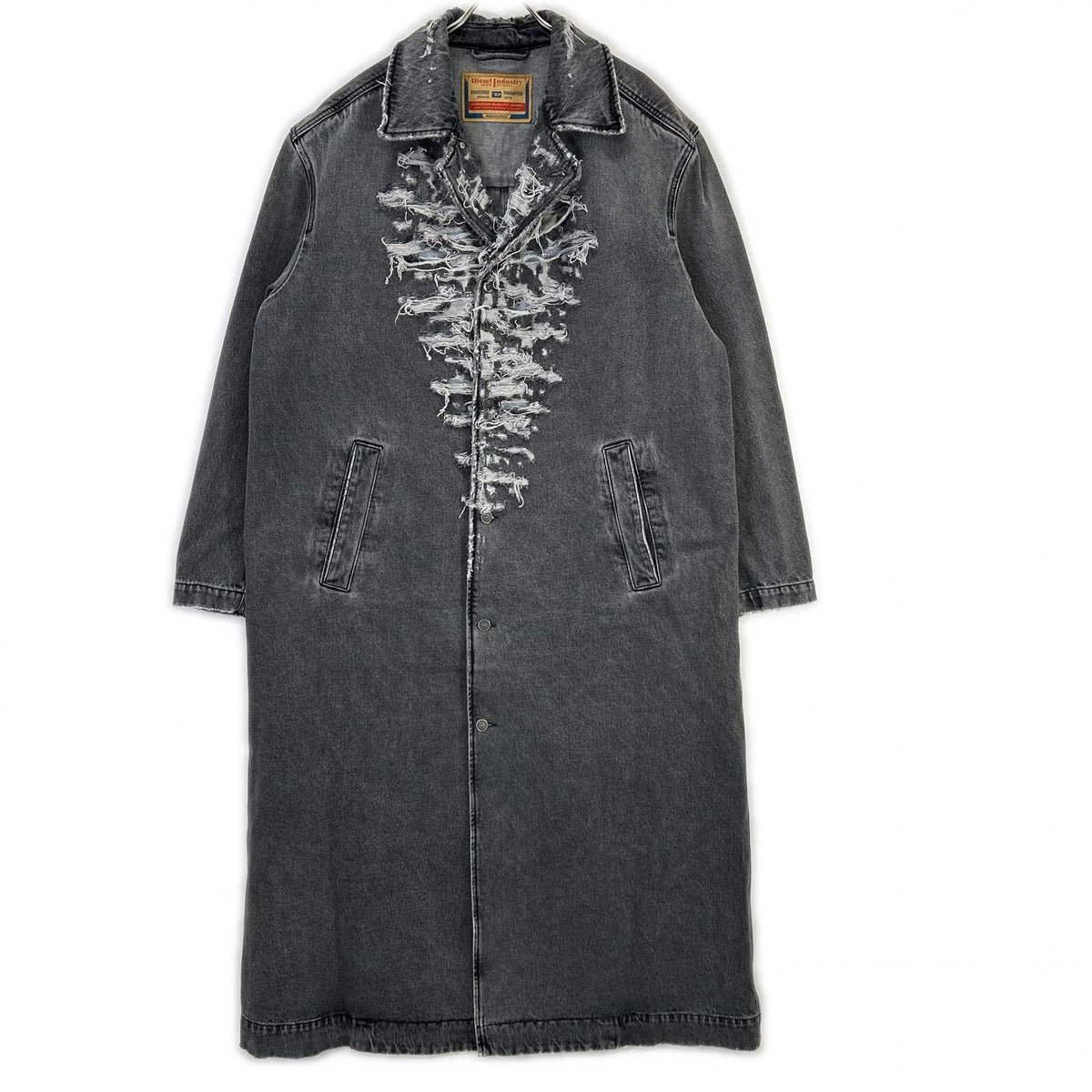 DIESEL 22AW Charcoal Distressed Denim Long Coat Size L