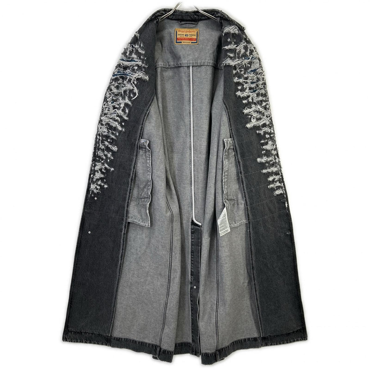 DIESEL 22AW Charcoal Distressed Denim Long Coat Size L
