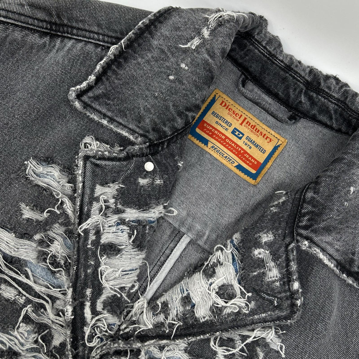 DIESEL 22AW Charcoal Distressed Denim Long Coat Size L