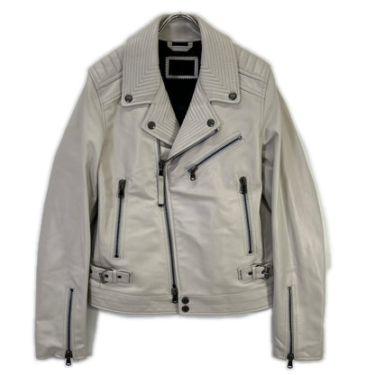 DIESEL BlackGold White Leather Double Rider Jacket Size 48