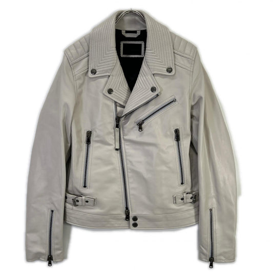 DIESEL BlackGold White Leather Double Rider Jacket Size 48