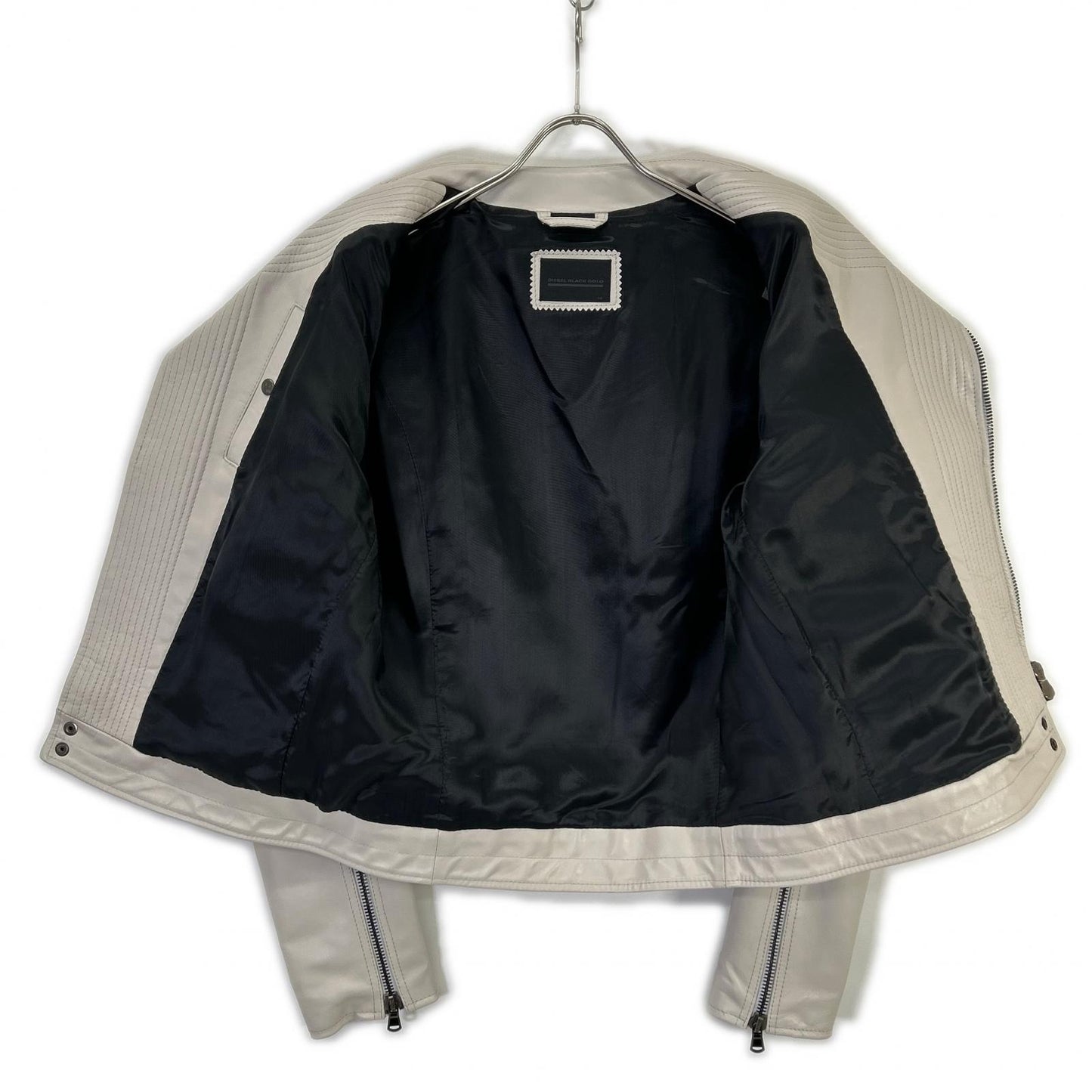DIESEL BlackGold White Leather Double Rider Jacket Size 48