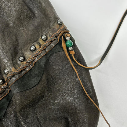 DIESEL Studded Distressed Brown Leather Jacket Size 48