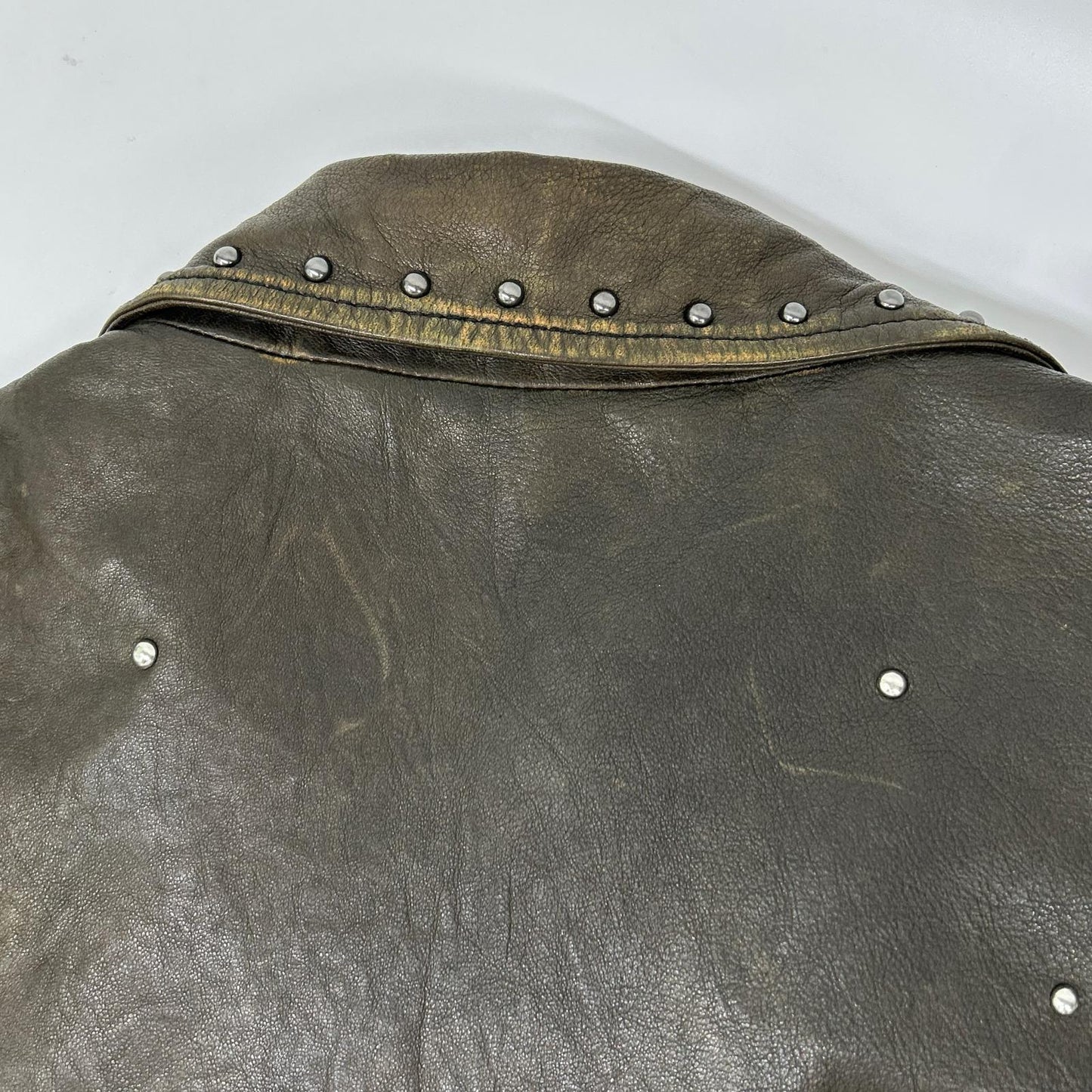 DIESEL Studded Distressed Brown Leather Jacket Size 48