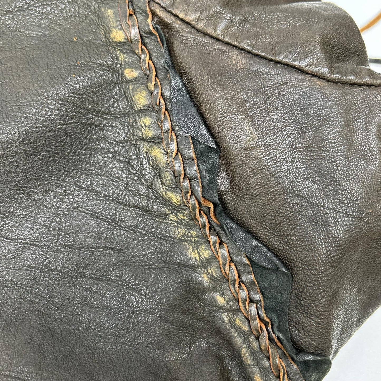 DIESEL Studded Distressed Brown Leather Jacket Size 48
