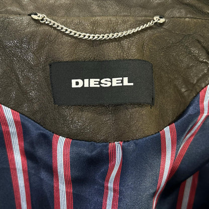 DIESEL Studded Distressed Brown Leather Jacket Size 48