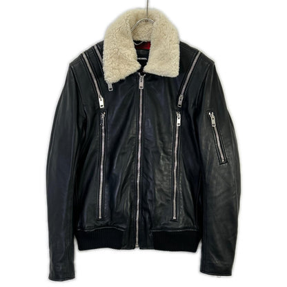 DIESEL Black Shearling Collar Double Riders Jacket Size 48