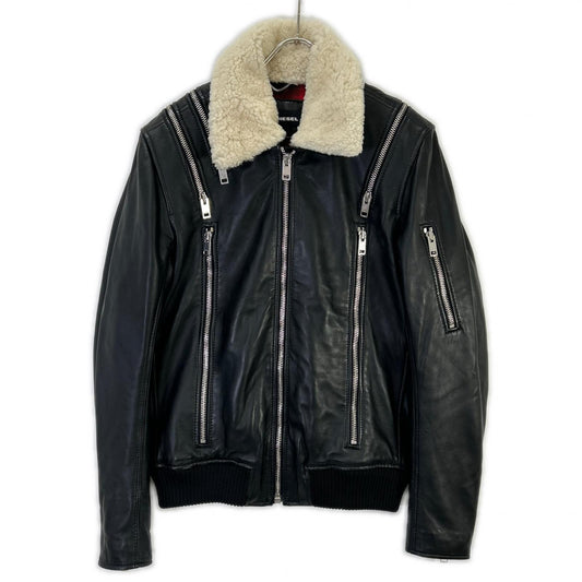 DIESEL Black Shearling Collar Double Riders Jacket Size 48
