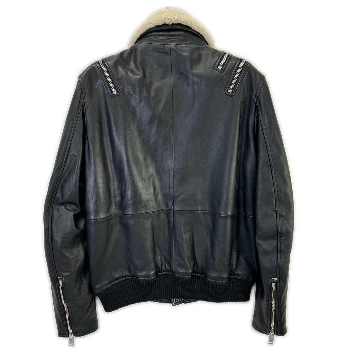 DIESEL Black Shearling Collar Double Riders Jacket Size 48