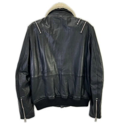 DIESEL Black Shearling Collar Double Riders Jacket Size 48