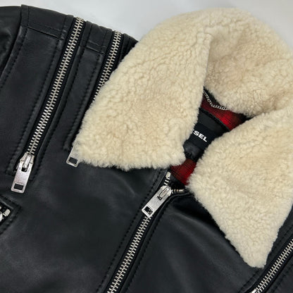 DIESEL Black Shearling Collar Double Riders Jacket Size 48