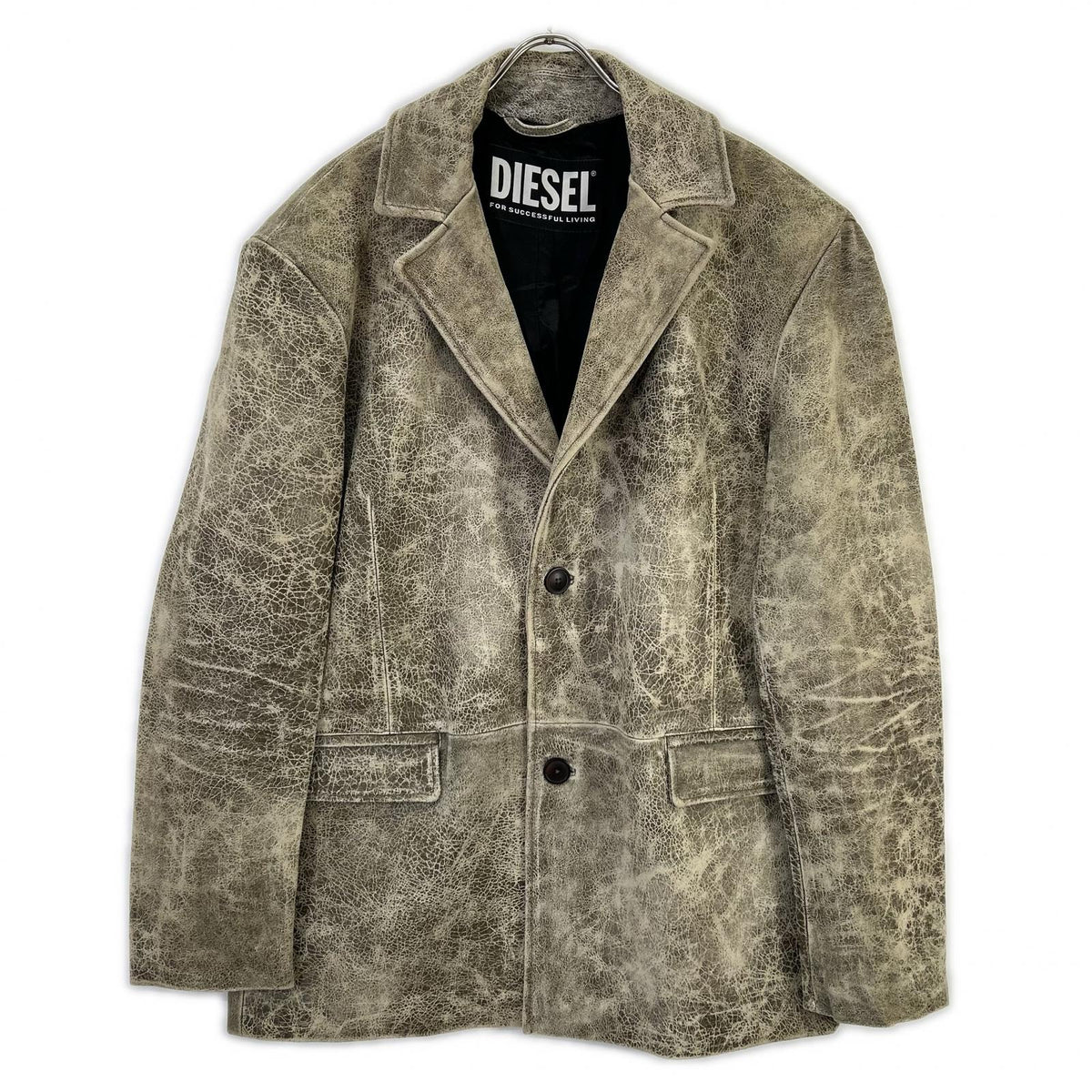 DIESEL L-BLAZE Distressed Leather Jacket Green Size 52