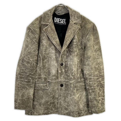 DIESEL L-BLAZE Distressed Leather Jacket Green Size 52