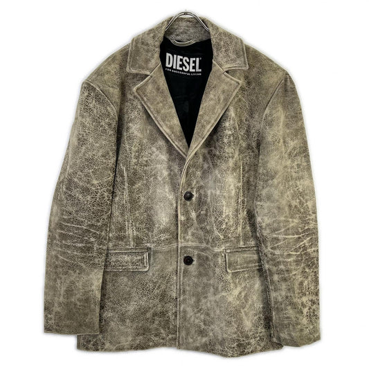 DIESEL L-BLAZE Distressed Leather Jacket Green Size 52