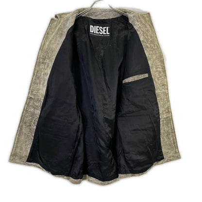 DIESEL L-BLAZE Distressed Leather Jacket Green Size 52
