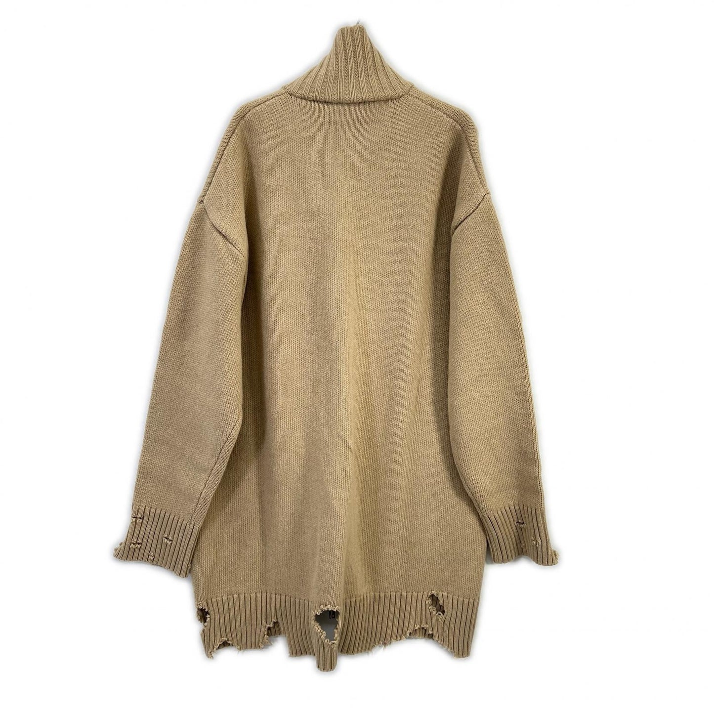 DIESEL Camel Wool Distressed Zip Long Sweater Beige Size XXL