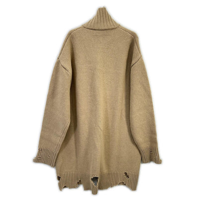 DIESEL Camel Wool Distressed Zip Long Sweater Beige Size XXL
