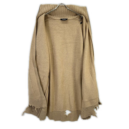 DIESEL Camel Wool Distressed Zip Long Sweater Beige Size XXL
