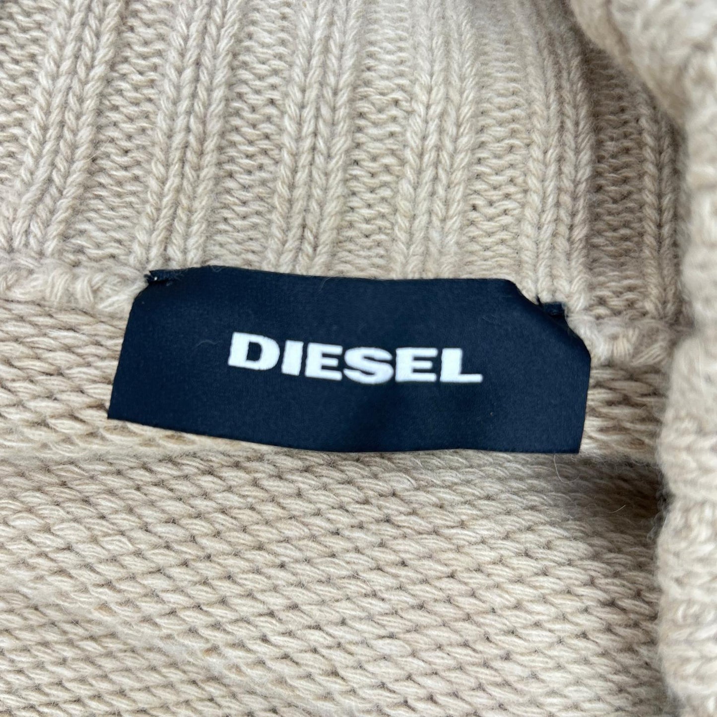 DIESEL Camel Wool Distressed Zip Long Sweater Beige Size XXL