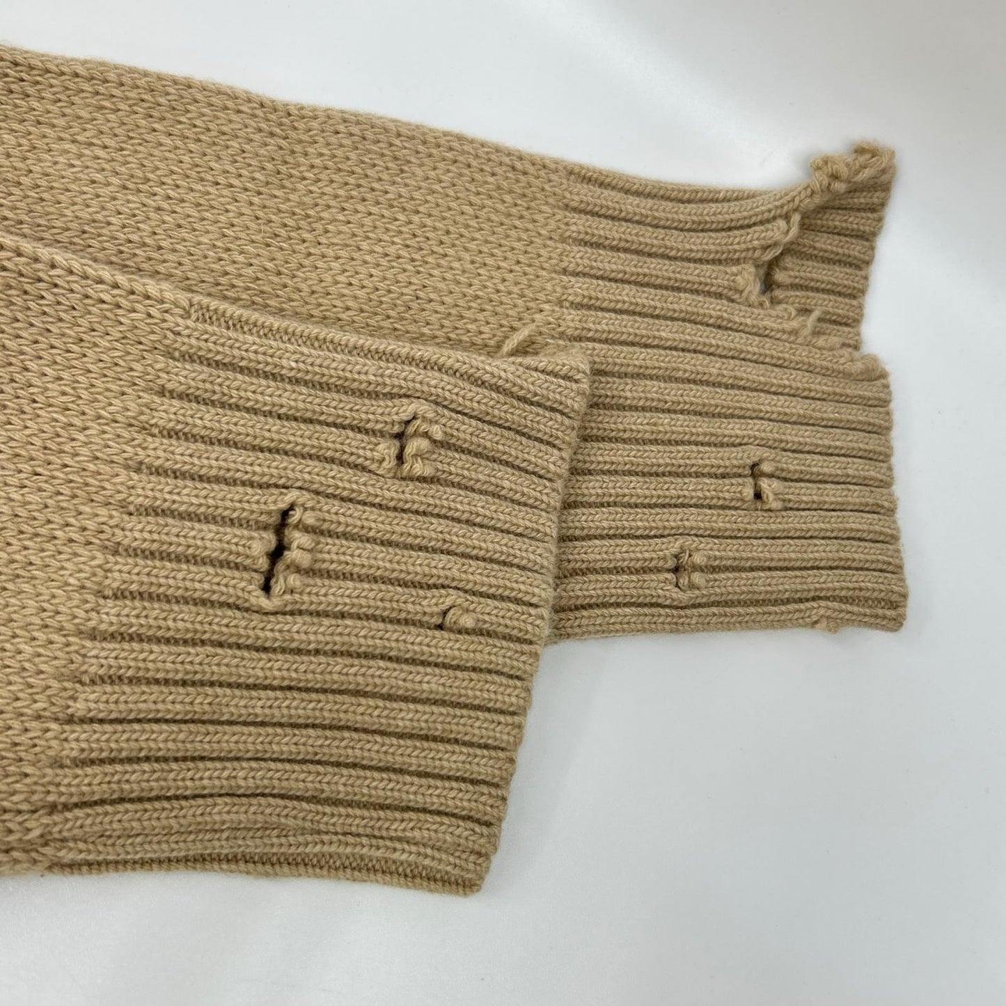 DIESEL Camel Wool Distressed Zip Long Sweater Beige Size XXL