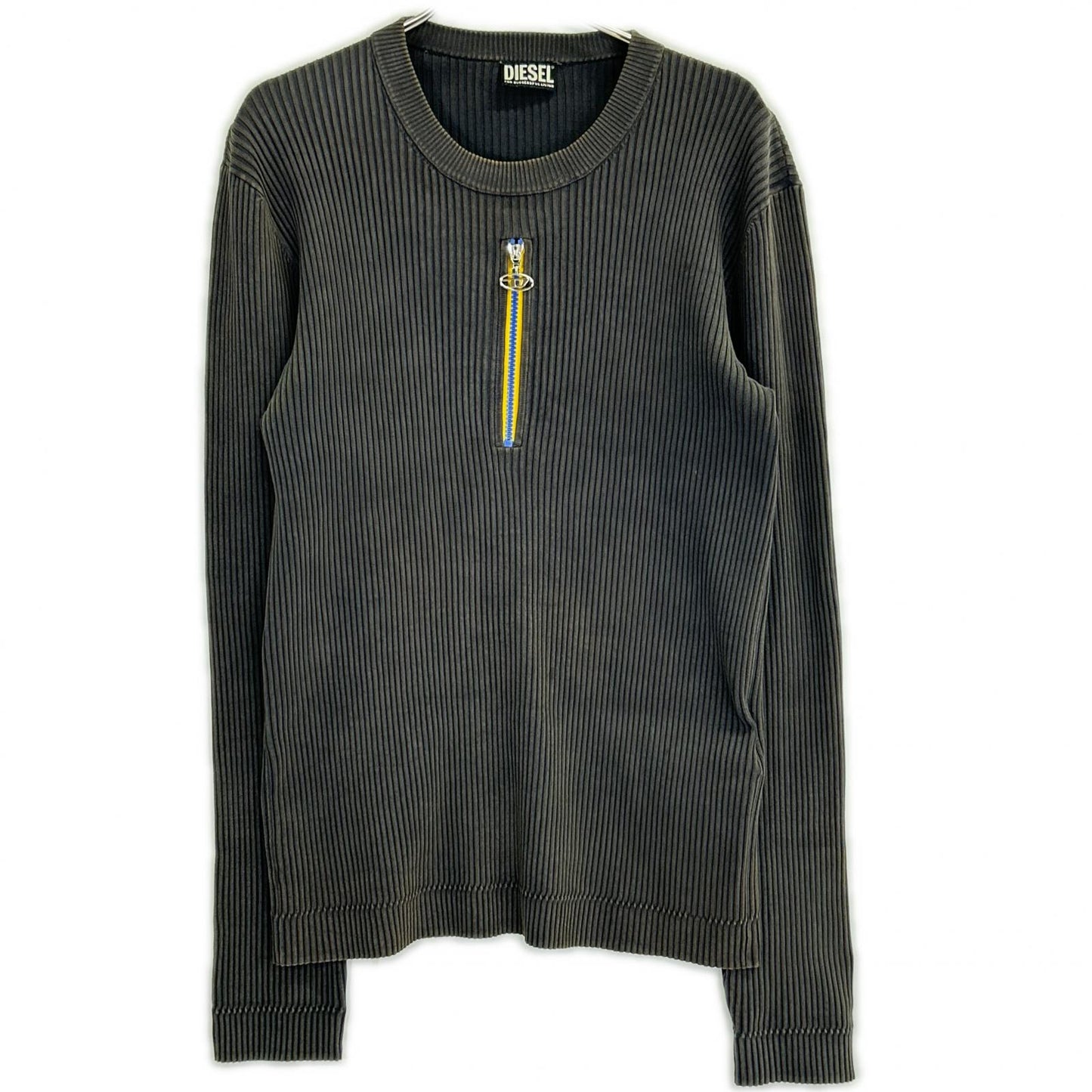DIESEL Center Zip Rib Knit Sweater Charcoal Gray Size L
