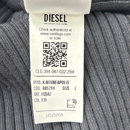 DIESEL Center Zip Rib Knit Sweater Charcoal Gray Size L