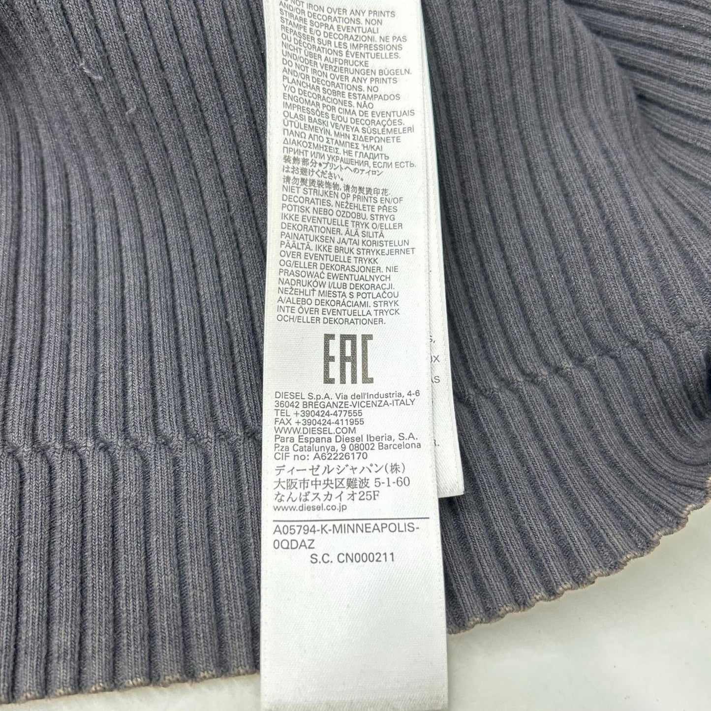 DIESEL Center Zip Rib Knit Sweater Charcoal Gray Size L