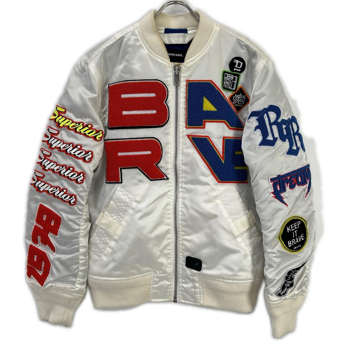 DIESEL White Cotton Patchwork Bomber Jacket Size M