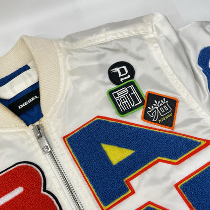 DIESEL White Cotton Patchwork Bomber Jacket Size M