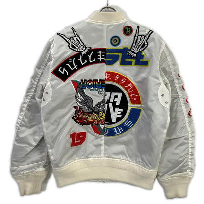 DIESEL White Cotton Patchwork Bomber Jacket Size M
