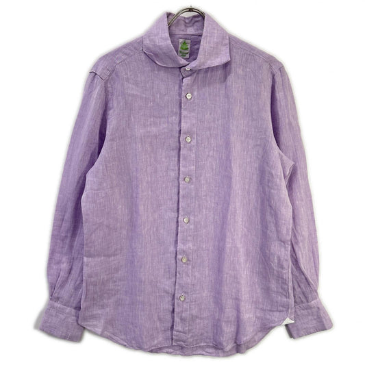 finamore Purple Linen Long Sleeve Shirt Size M