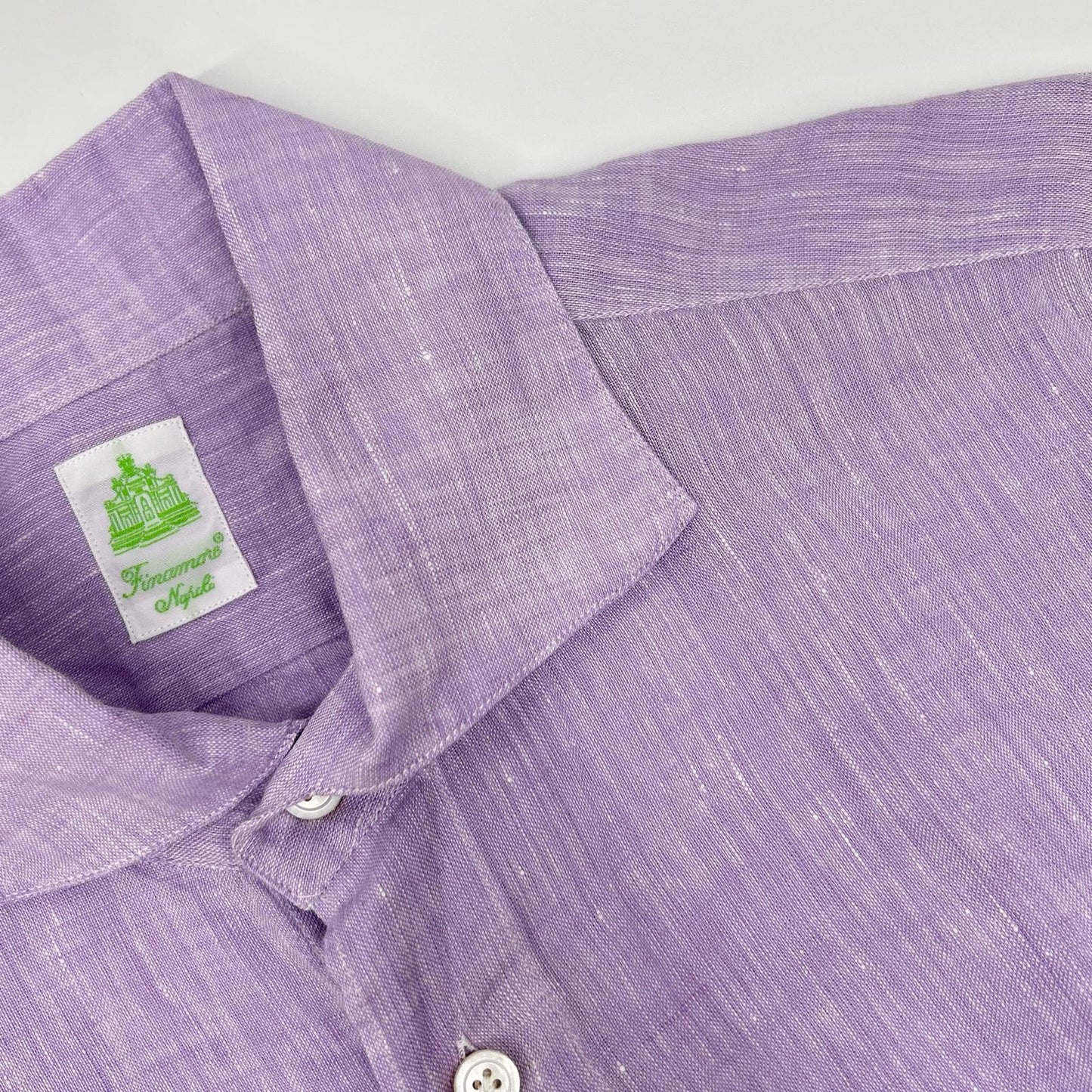 finamore Purple Linen Long Sleeve Shirt Size M
