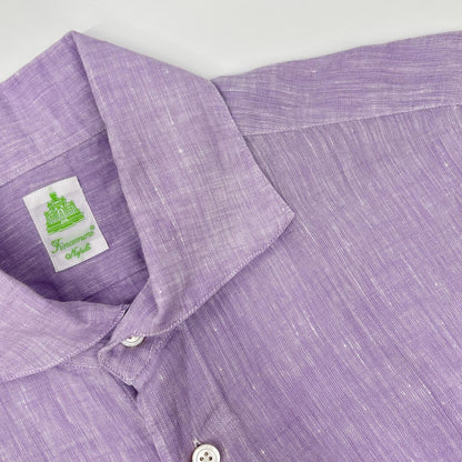 finamore Purple Linen Long Sleeve Shirt Size M