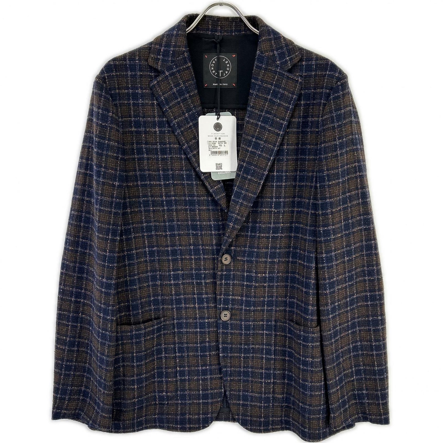 T-JACKET Bottoli Wool Check Stretch 2B Jacket Size L
