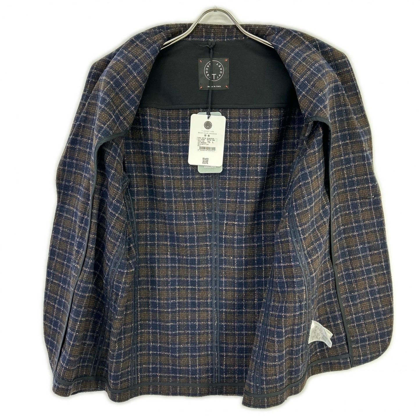 T-JACKET Bottoli Wool Check Stretch 2B Jacket Size L