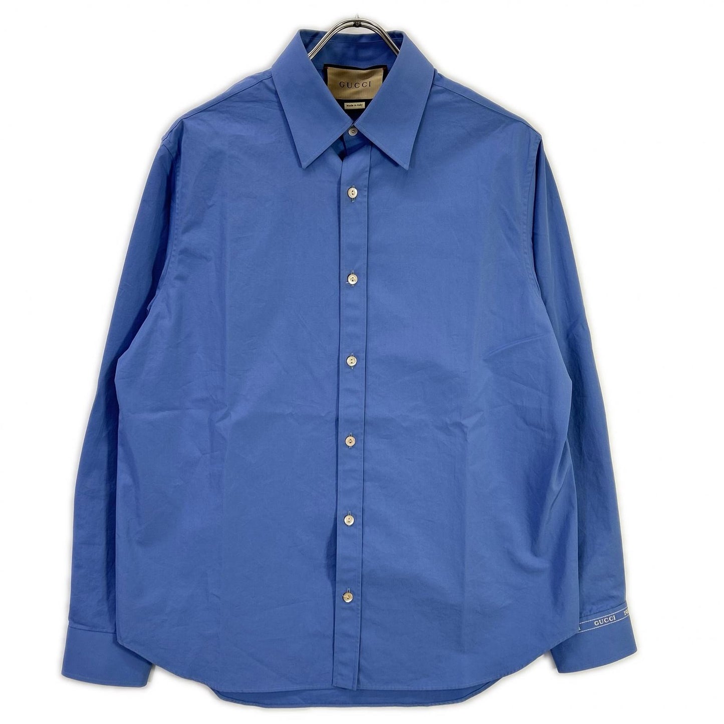 GUCCI 782738 Blue Cuff Logo Long Sleeve Shirt Size 15
