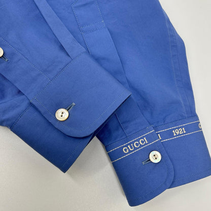 GUCCI 782738 Blue Cuff Logo Long Sleeve Shirt Size 15