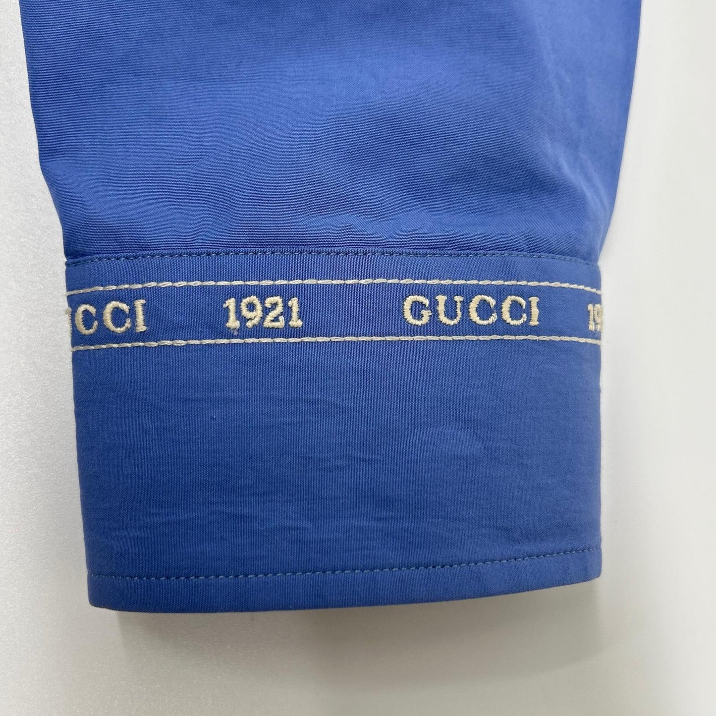 GUCCI 782738 Blue Cuff Logo Long Sleeve Shirt Size 15