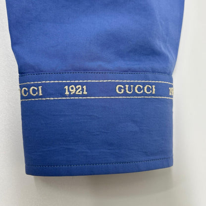 GUCCI 782738 Blue Cuff Logo Long Sleeve Shirt Size 15