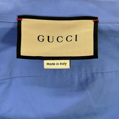 GUCCI 782738 Blue Cuff Logo Long Sleeve Shirt Size 15