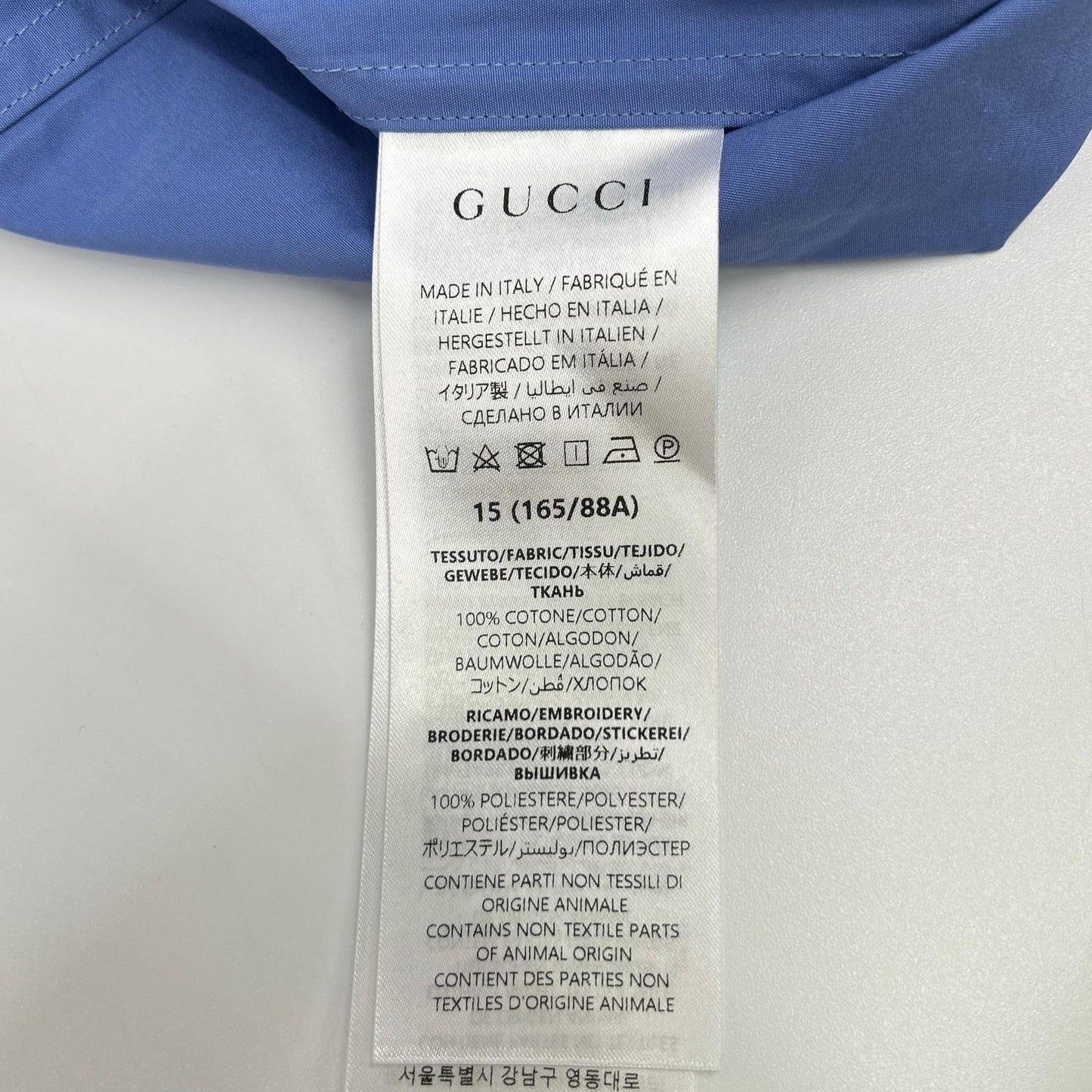 GUCCI 782738 Blue Cuff Logo Long Sleeve Shirt Size 15