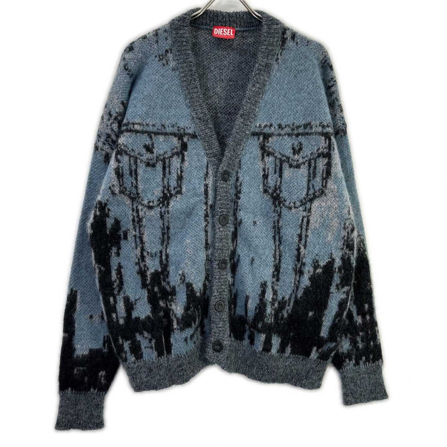 DIESEL K-PETALO Blue/Gray Mohair Knit Cardigan Size M