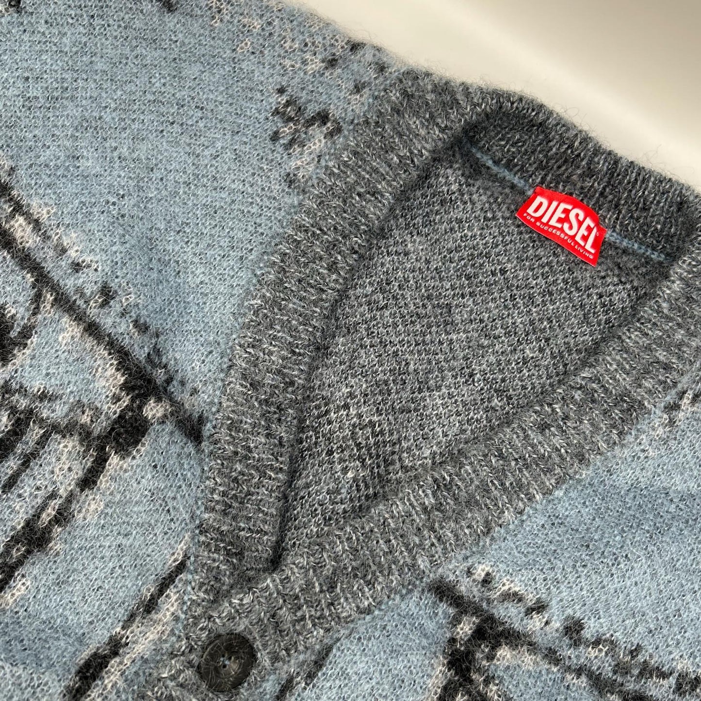 DIESEL K-PETALO Blue/Gray Mohair Knit Cardigan Size M