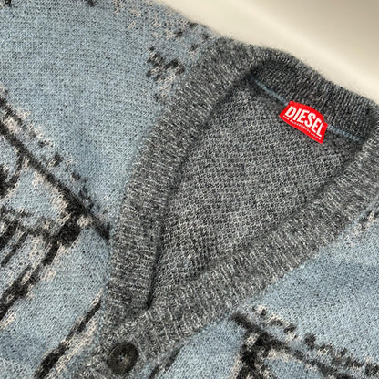 DIESEL K-PETALO Blue/Gray Mohair Knit Cardigan Size M