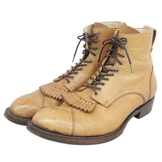 FOOT THE COACHER Leather Fringe Lace-Up Boots Brown Size 8