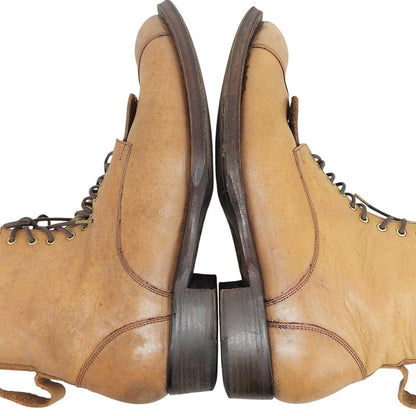 FOOT THE COACHER Leather Fringe Lace-Up Boots Brown Size 8