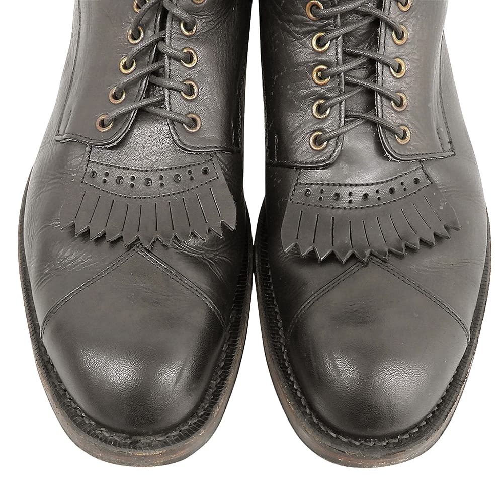 FOOT THE COACHER Leather Fringe Lace-Up Boots Black Size 8.5